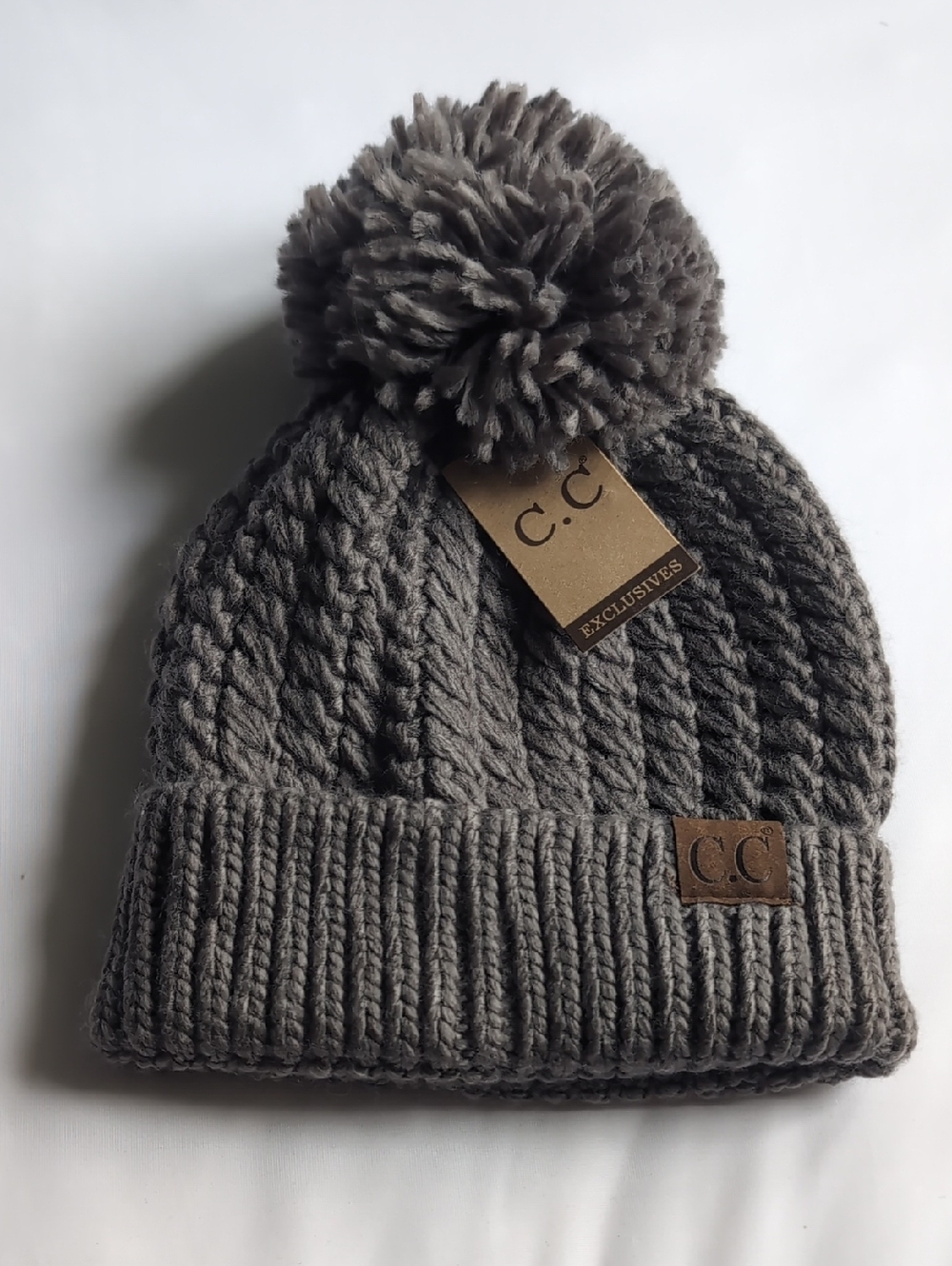 C.C Cable Knit Pom Beanie - Gray